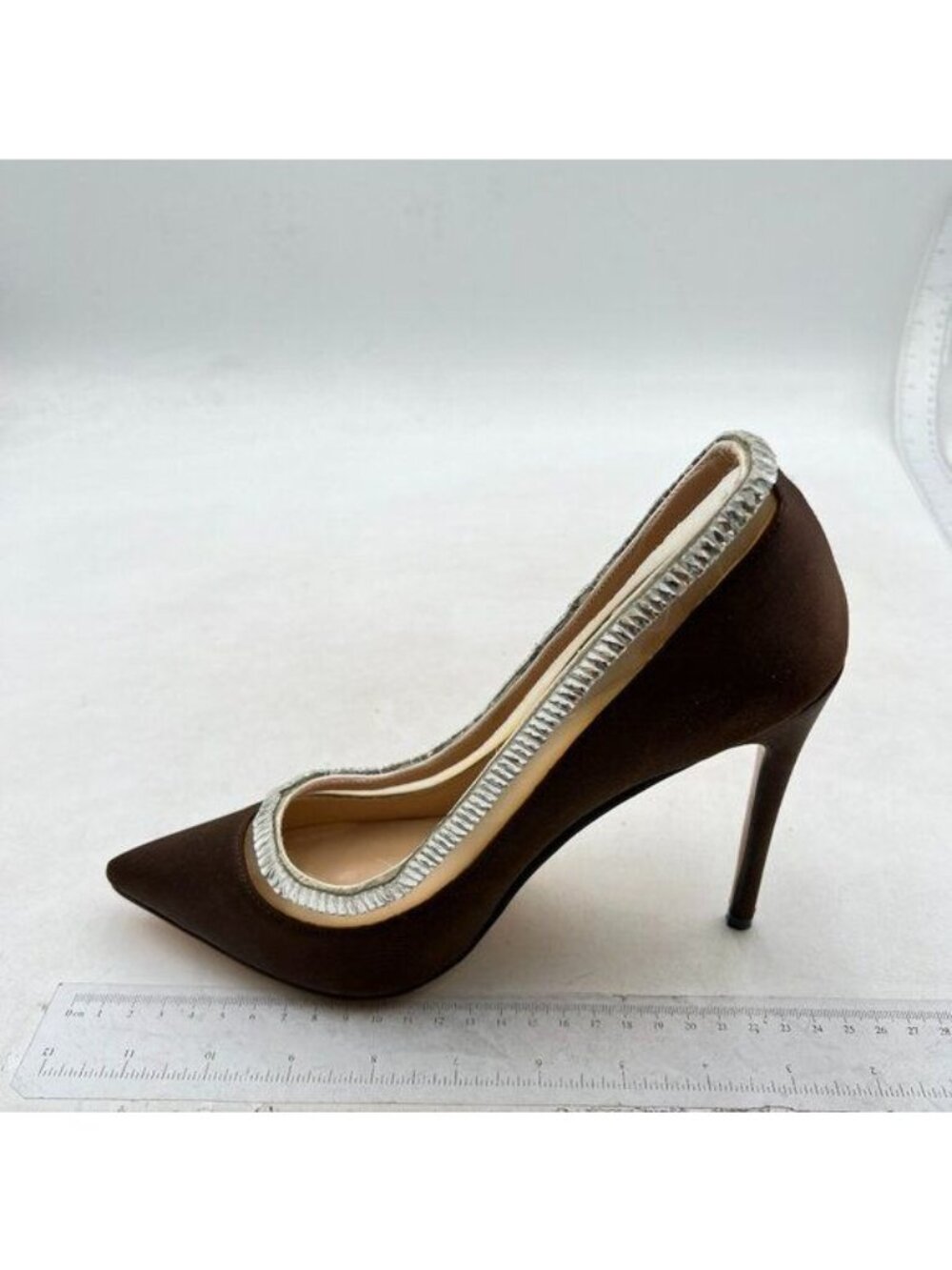 XYD Women Sexy Pointed Toe Rhinestone Mesh Pumps Stiletto High Heels Brown